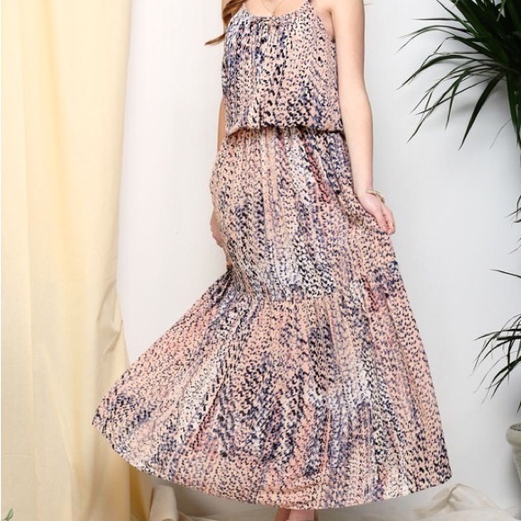 Elle Peach & Black Snakeprint Maxi Sundress - Picture 3 of 4